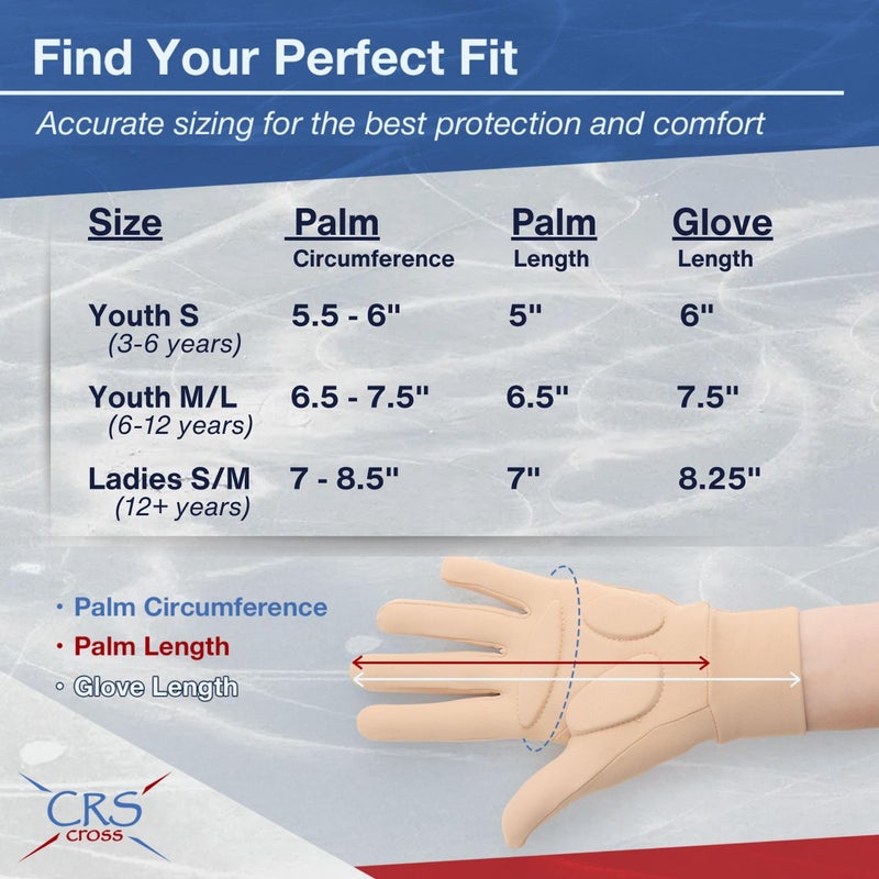 CRS Cross Padded Ice Skating Gloves. Warm Padded Protection for Figure Skating Testing, Practice, Dance Competitions, Roller Skaters and Cheerleading. (Tan, Ladies Small/Medium) - Image 4